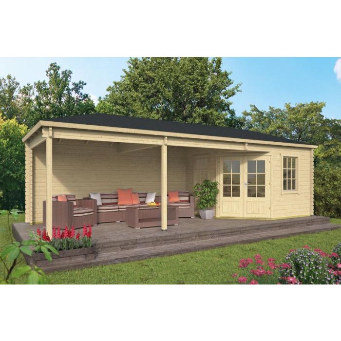 Blokhut - Tuinhuis Bertil Met Overkapping 790x300