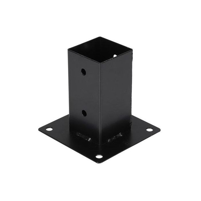 Paalhouder op plaat 7x7  Zwart.