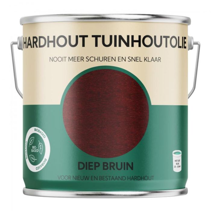 Bio-Based Olie. Hardhout Tuinhoutolie. Diep Bruin. 2500ML