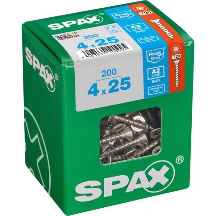 SPAX T-STAR plus A2 roestvrij 4x25 L 200 stuks