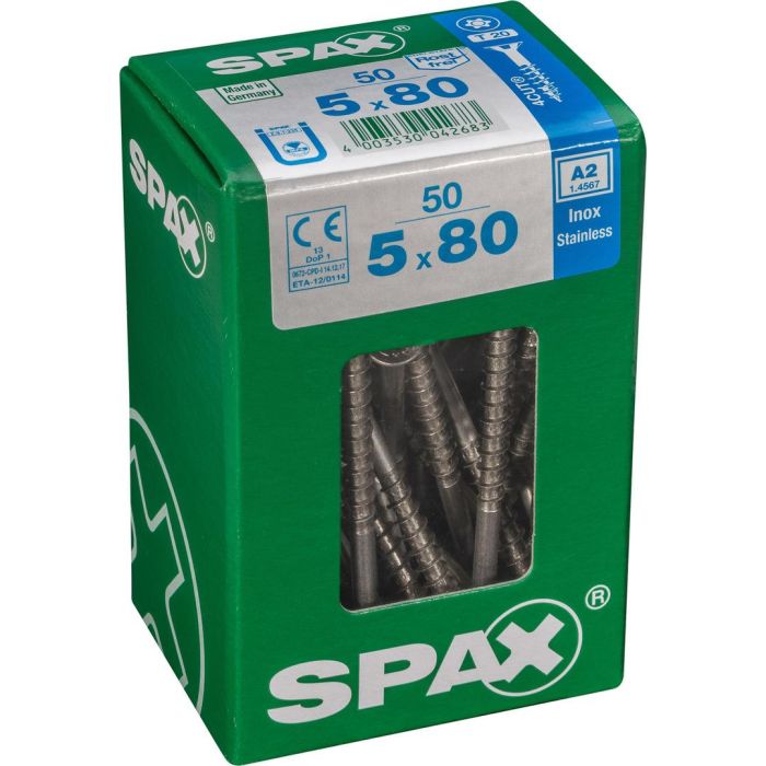 SPAX T-STAR plus A2 roestvrij 5x80 L 50 stuks