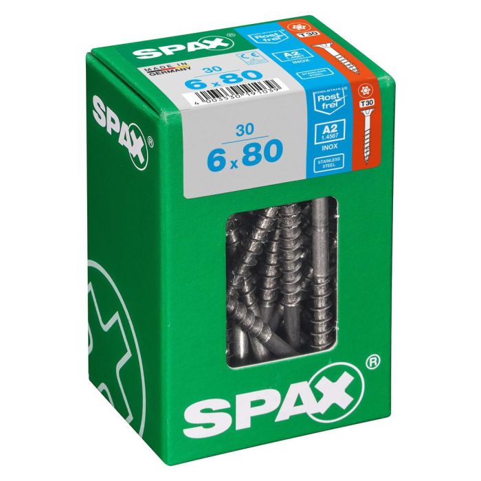 SPAX T-STAR plus A2 roestvrij 6x80 L 30 stuks