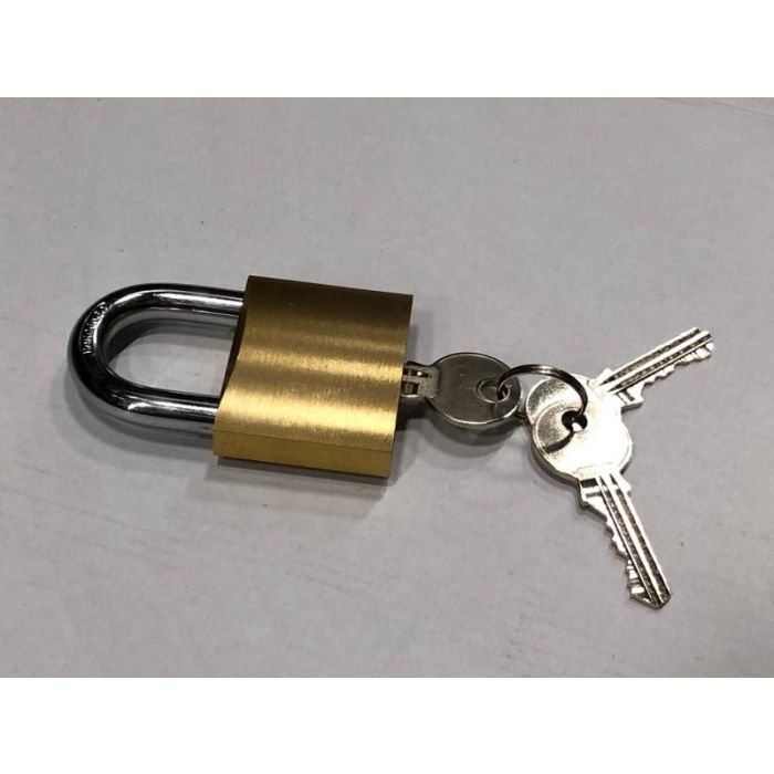Hangslot in messing en beugel in gehard staal