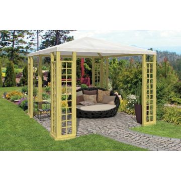 Houten Paviljoen 300x300 cm. Incl. canvas zeildoek.