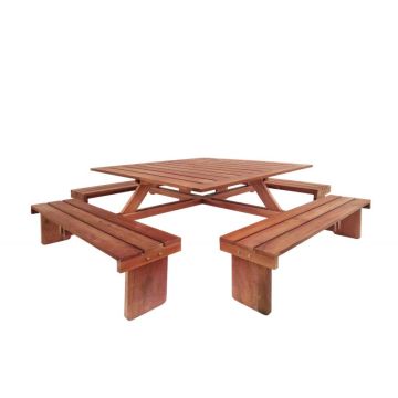 Picknicktafel vierkant hardhout L210xB210xH75 cm.