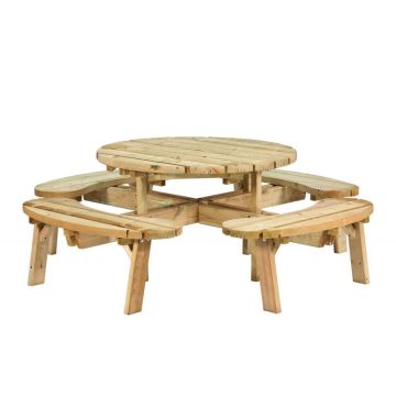 Picknicktafel Rond geimpregneerd D219xH73 cm.