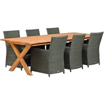 Tuintafel Rustiek Teak kruispoot L350xB100xH78 cm.  