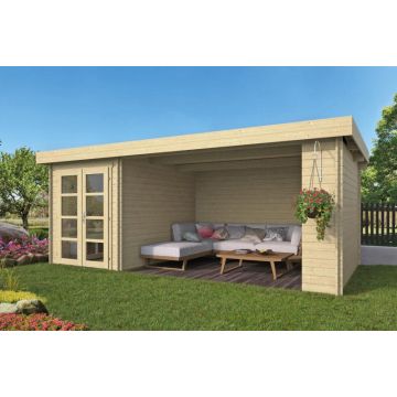 Blokhut - Tuinhuis Megamodern Met Overkapping 200 + 375x300cm