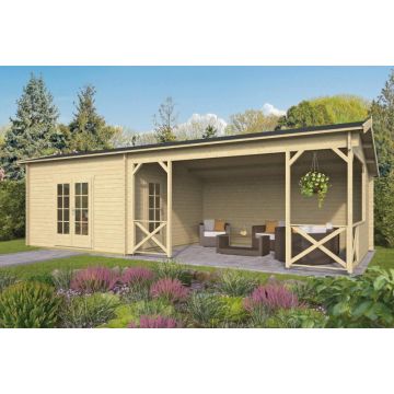 Blokhut - Tuinhuis Mokka Met Overkapping 400 500x400cm