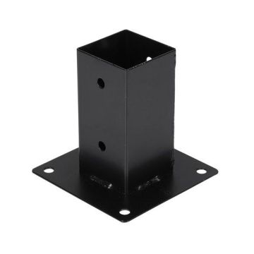 Paalhouder op plaat 7x7  Zwart.