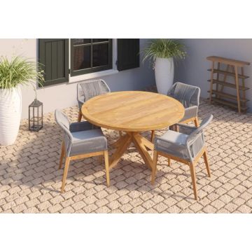 Teak tuintafel rond met kruispoot D150xH75 cm.