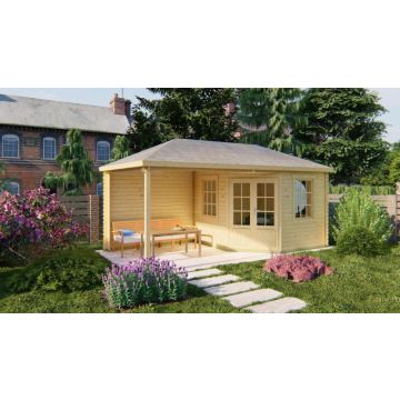 Blokhut - Tuinhuis Markku Met Overkapping. Afmeting 575x300