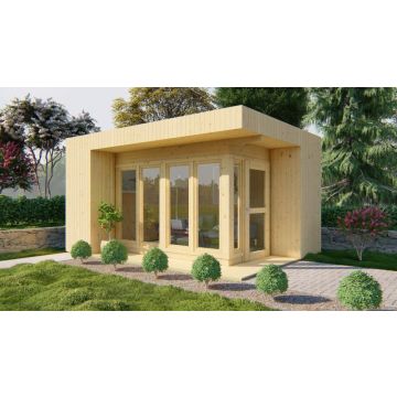 Blokhut -Tuinhuis Elin Met Overkapping. Afmeting B477 x D351CM