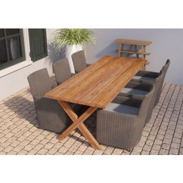 Tuintafel Rustiek Teak Met Kruispoot L350xB100xH78 CM