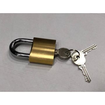 Hangslot in messing en beugel in gehard staal