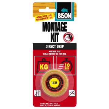 Bison montagekit tape direct grip rol 1,5mx19mm kaart