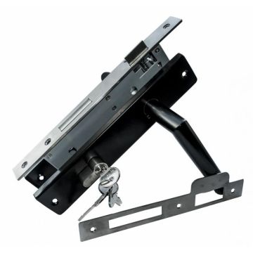 Basic-line deurslot-set PC72, RVS zwart kruk/schild  recht