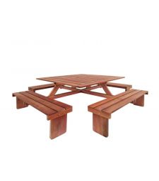 Picknicktafel vierkant hardhout L210xB210xH75 cm.