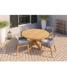 Teak garden table round with cross leg D150xH75 cm.