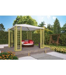 Houten paviljoen met zeildoek vuren groen geïmpregneerd