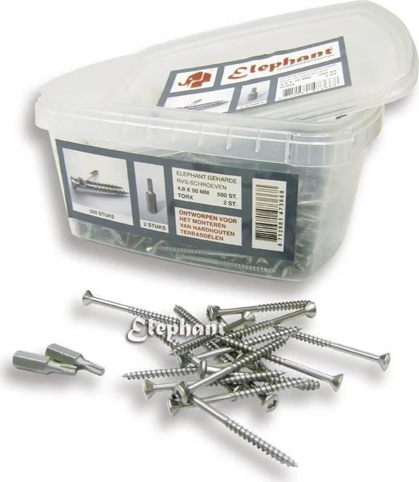 Small head stainless steel screw. 4x50mm. Per 500 pcs. - Hardwood Elephant.