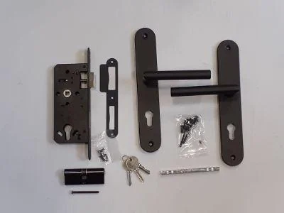 Cylinder lock set complete black stainless steel 72x165mm