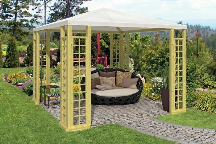 Wooden Pavilion 300x300 cm. Incl. canvas tarpaulin.