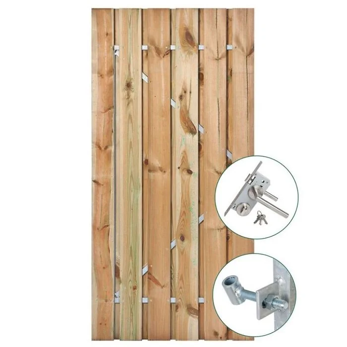 Garden Door Privacy H195 cm - Impregnated. Incl. stainless steel lock and hanging system.