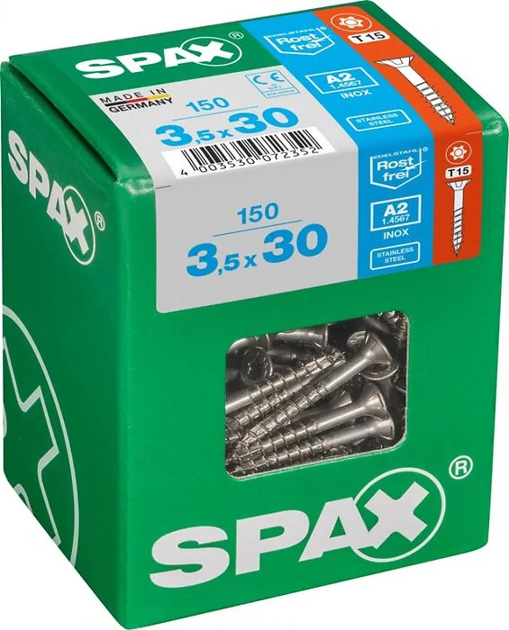 SPAX T-STAR plus A2 roestvrij 3,5x30 L 150 stuks