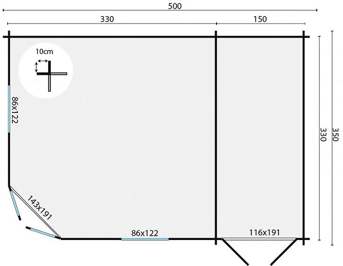 Log cabin - garden house Helge 350 + 150x350cm