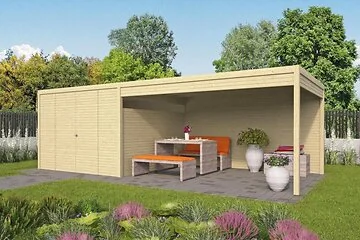 Blokhut - Tuinhuis Valentino Met Overkapping 300 + 400x300cm.