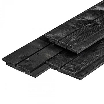 Vuren Channelsiding zwart gespoten 1.8x14.5x420 cm.