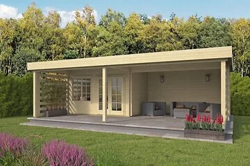 Blokhut -Tuinhuis Lilou Met Overkapping 398 + 422x275 + 215cm