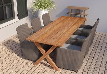 Tuintafel Rustiek Teak Met Kruispoot L350xB100xH78 CM
