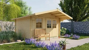 Blokhut - Tuinhuis Marbella. Houtdikte 34MM. Afmeting B380 x D320 x H250CM. Onbe
