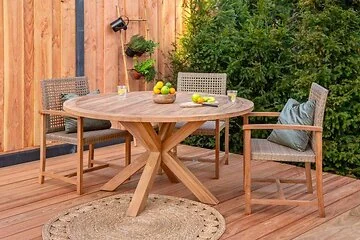 Teak Tuintafel Rond Met Kruispoot.D150xH75 CM