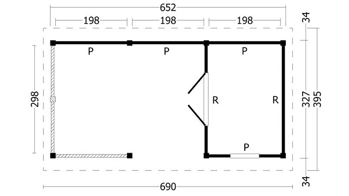 Planed Larch/Douglas Saddle Roof Hamar L Type 7