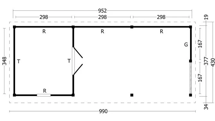 Planed Larch/Douglas Flat Roof Olso XL Type 8