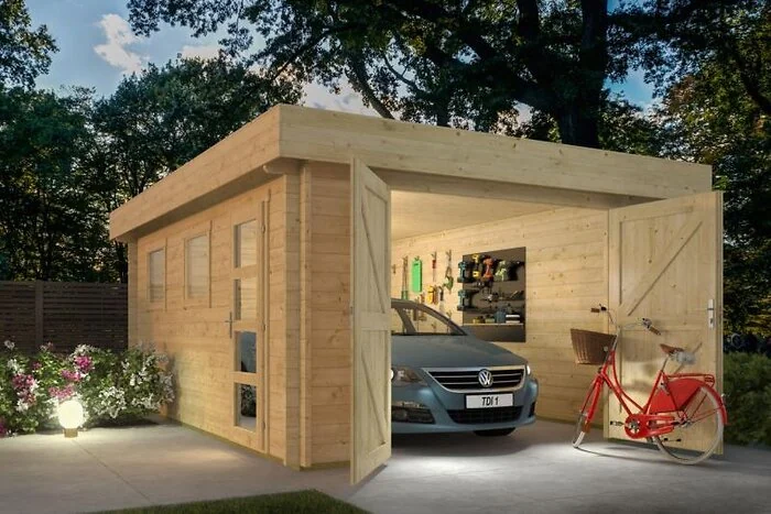 Garage Marketta With Flat Roof Untreated Spruce 380x536cm