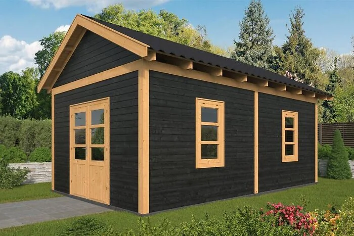 Planed Larch/Douglas Black Saddle Roof Hamar L Type 4