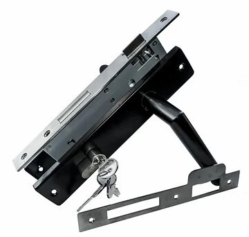 Basic-line deurslot-set PC72, RVS zwart kruk/schild  recht