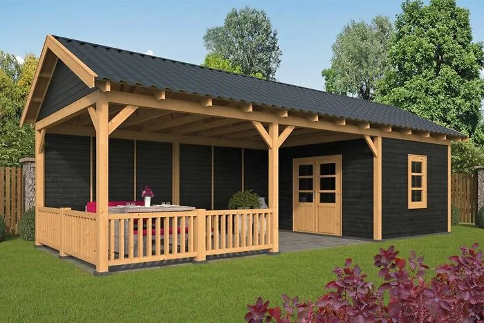 Planed Larch/Douglas Black Saddle Roof Hamar XL Type 7