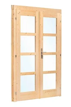 Dubbele deur+kozijn, vuren, enkel glas D1