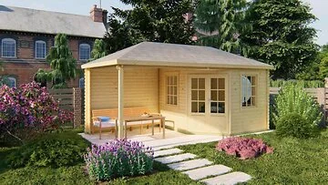 Blokhut - Tuinhuis Markku Met Overkapping. Afmeting 575x300