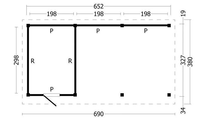 Planed Larch/Douglas Flat Roof Olso L Type 7