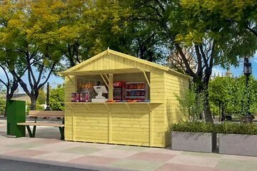 Kiosk Santa | 16mm | vuren groen geïmpregneerd | 308 x 243x251 cm| incl. vloer
