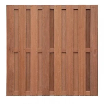 * Actie *  Tuinscherm hardhout Recht rvs 180x180 cm. Keruing. 15 plank 3 tussen